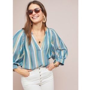 Anthropologie Striped V-Neck Blouse